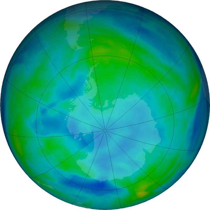Antarctic ozone map for 20 May 2019